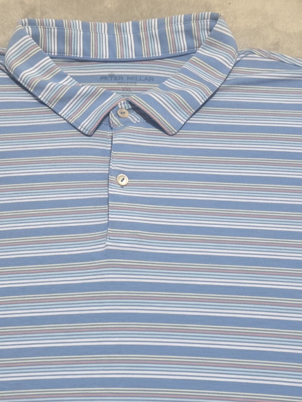 Peter Millar Men's Light Blue Striped Golf Polo Shirt Mens Size XXL Golfing